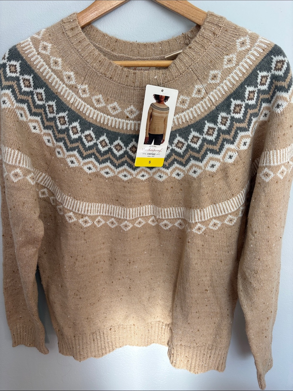 Neutral Beige Fair Isle Crewneck Sweater